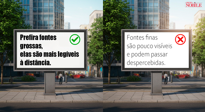 Comparativo de fontes grossas e finas para outdoor.