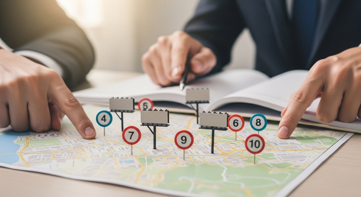 Duas pessoas realizando um mapeamento de onde incluir outdoors