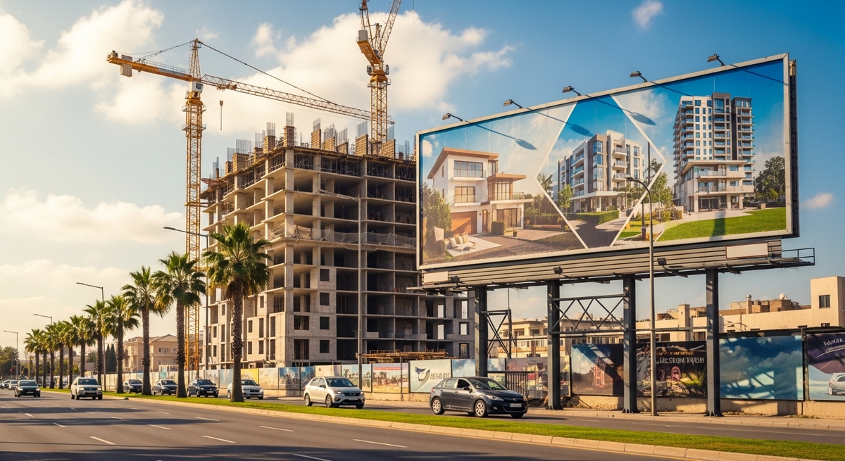 Marketing imobiliário em outdoor, em frente empreendimento.