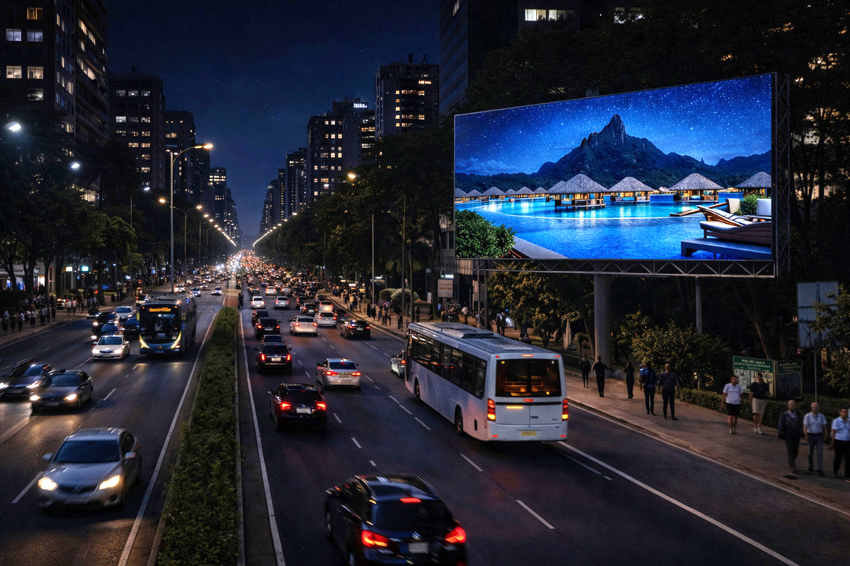 Outdoor para turismo em rua movimentada